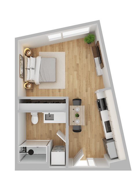 Floor plan for studio, 1 bath, 442 sqft